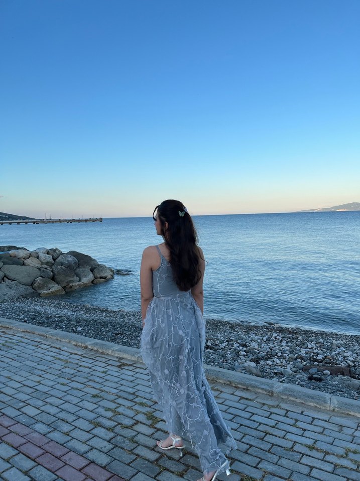 üç boyutlu çiçekli abiye elbise xxs ve xs - Görsel 2