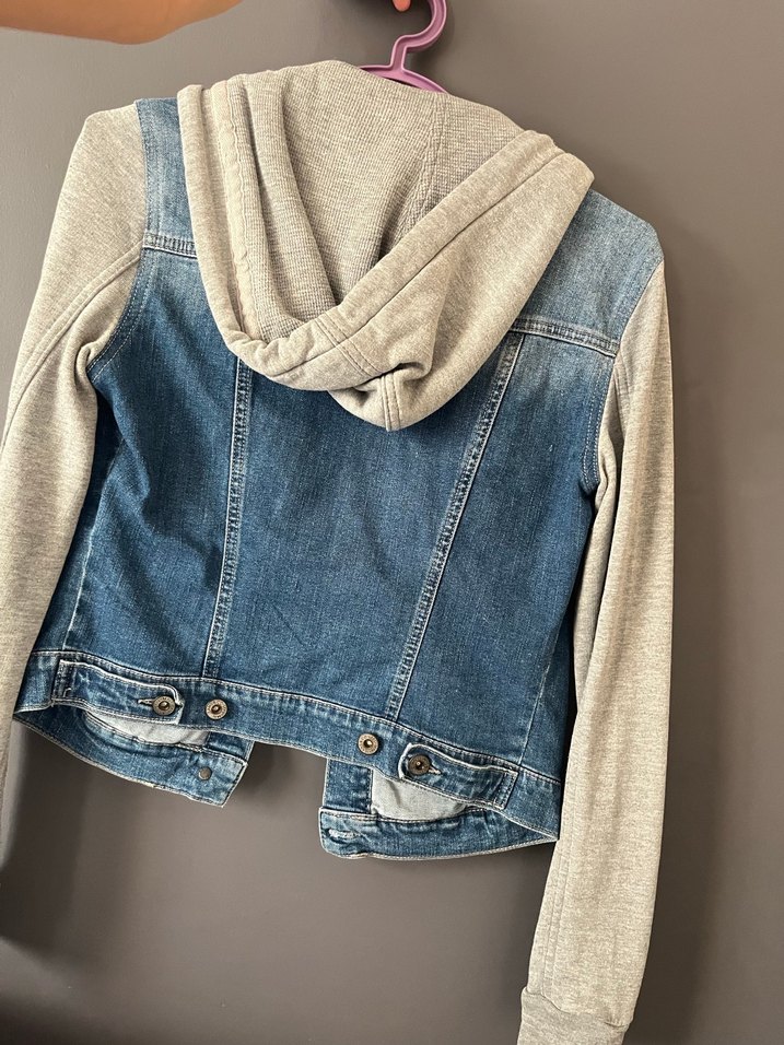 Gri Kapüşonlu Denim kot Ceket hırka - Görsel 2