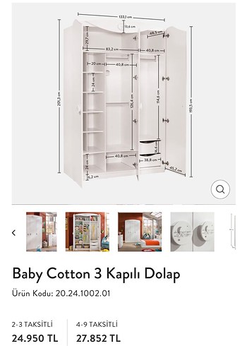 Diğer Çilek mobilya Beyaz Üç Kapılı Çocuk Gardırop