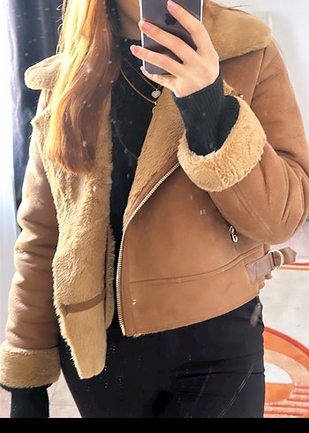 Stradivarius Süet Kadın Kürklü Ceket - Görsel 2