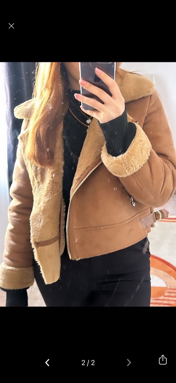 Stradivarius Süet Kadın Kürklü Ceket - Görsel 2