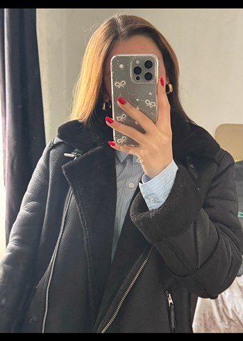 Stradivarius Siyah Suni Kürklü Denim Ceket - Görsel 2