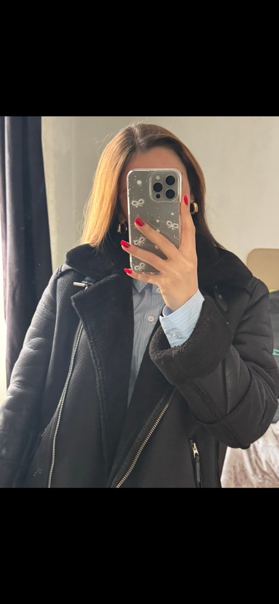 Stradivarius Siyah Suni Kürklü Denim Ceket - Görsel 2