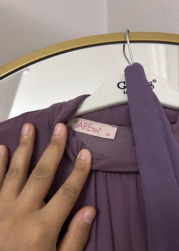 Mor Uzun Drapeli Kadın Elbise - Görsel 2