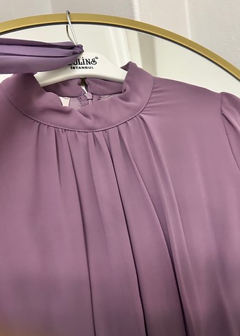 Mor Uzun Drapeli Kadın Elbise - Görsel 6