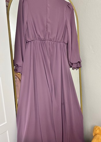 Mor Uzun Drapeli Kadın Elbise - Görsel 7