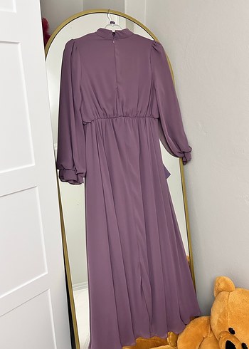 Mor Uzun Drapeli Kadın Elbise - Görsel 5