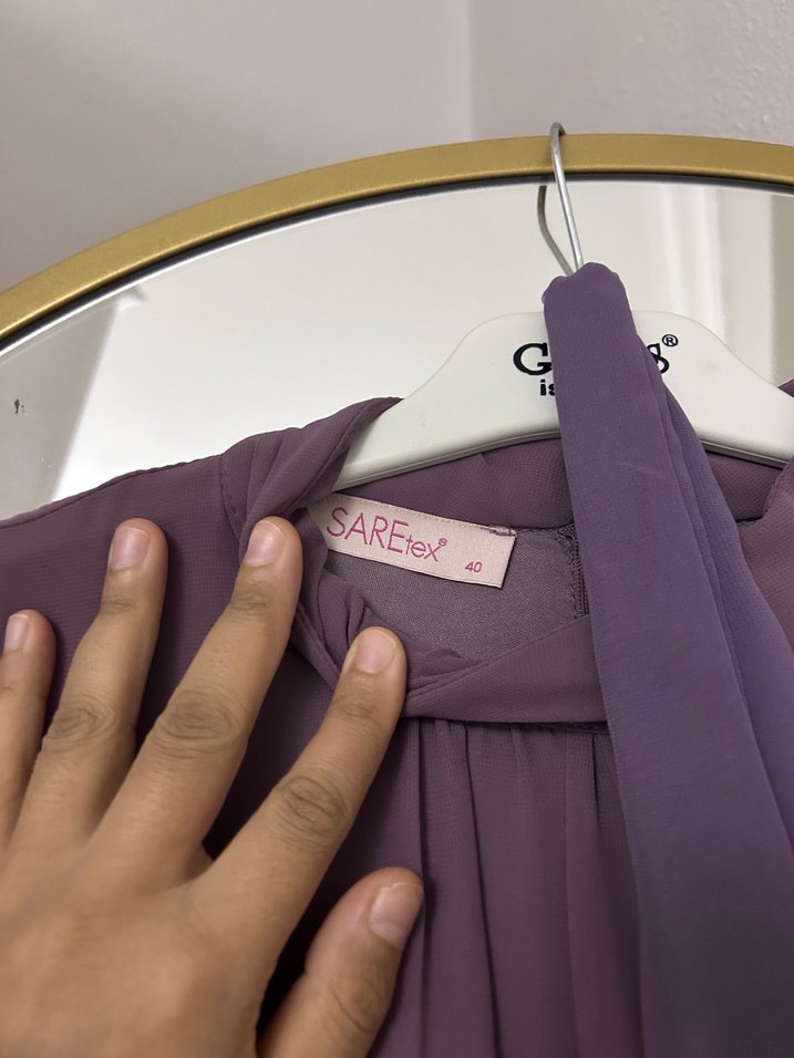 Mor Uzun Drapeli Kadın Elbise - Görsel 2