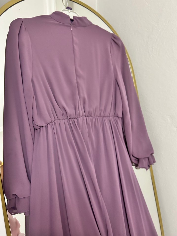 Mor Uzun Drapeli Kadın Elbise - Görsel 4