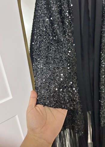 Drapeli Siyah Uzun Kadın Elbise - Görsel 6