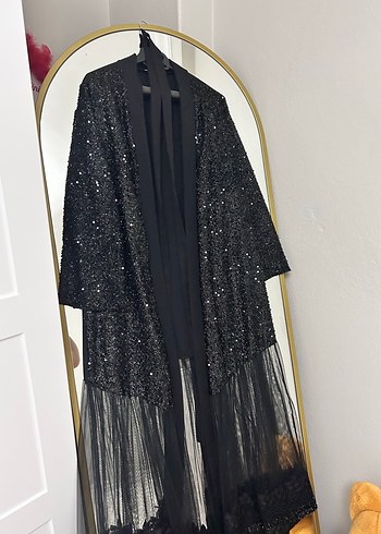 Drapeli Siyah Uzun Kadın Elbise - Görsel 3