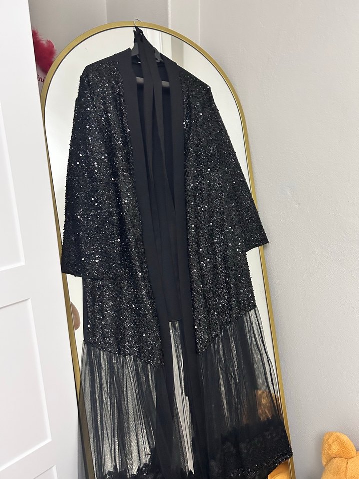 Drapeli Siyah Uzun Kadın Elbise - Görsel 3