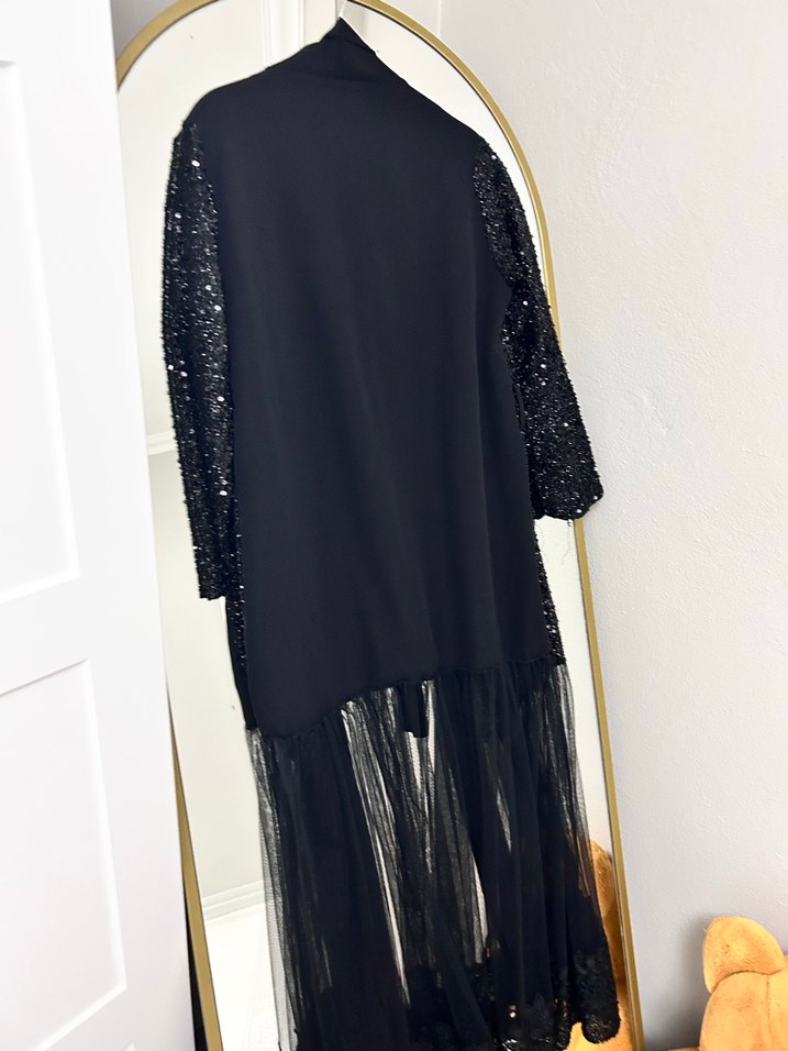 Drapeli Siyah Uzun Kadın Elbise - Görsel 2