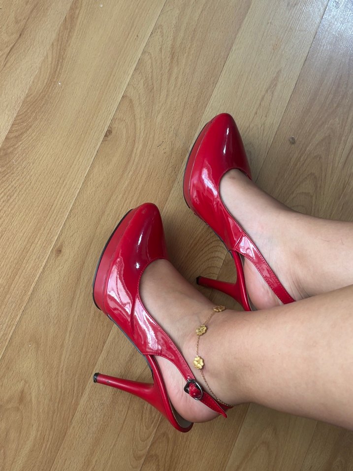 Parlak Kırmızı topuklu Kadın ayakkabı - Görsel 3