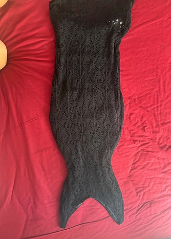 Siyah V Yakalı Örgü Uzun Kadın Elbise - Görsel 4