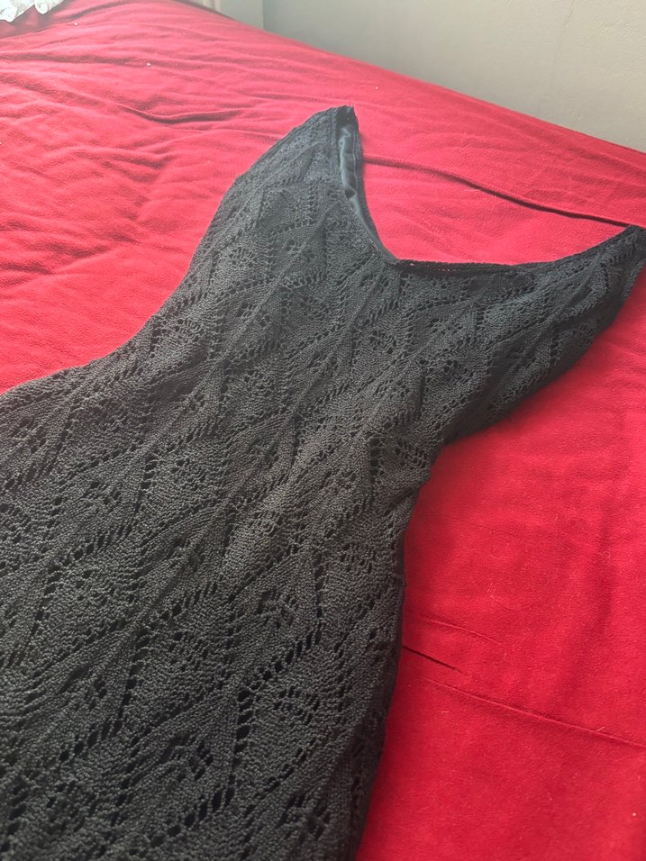 Siyah V Yakalı Örgü Uzun Kadın Elbise - Görsel 2