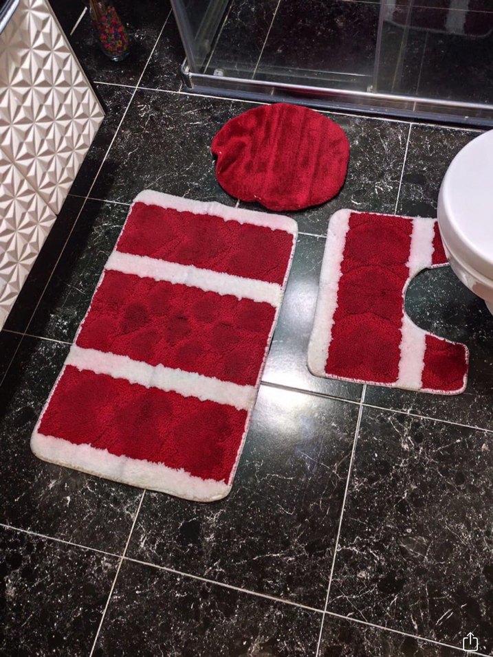 Kırmızı Beyaz Şeritli Banyo Paspası Seti - Görsel 2