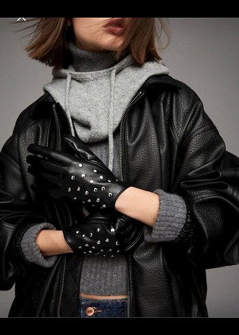 Siyah Deri troklu Rock Punk Eldiven - Görsel 2