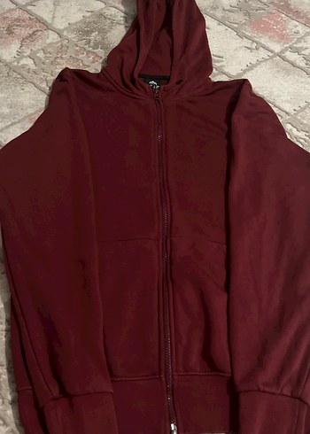 Erkek Bordo Kapüşonlu Fermuarlı Sweatshirt