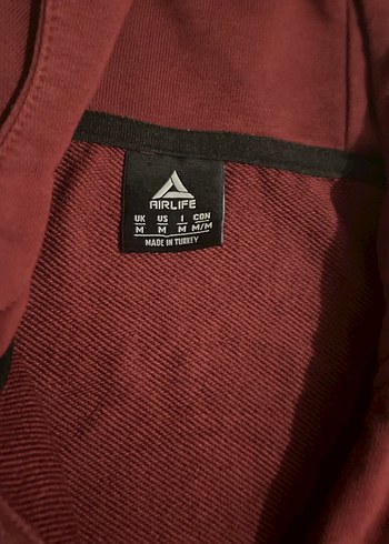m Beden Erkek Bordo Kapüşonlu Fermuarlı Sweatshirt