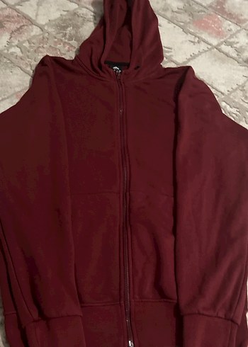 Diğer Erkek Bordo Kapüşonlu Fermuarlı Sweatshirt