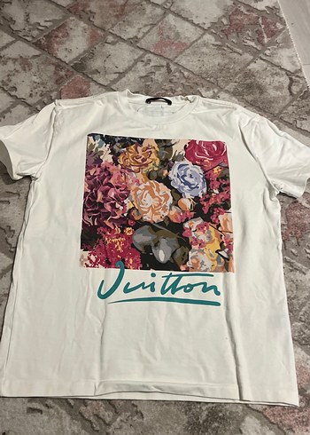 Beyaz Pamuklu Çiçek Baskılı Erkek Tişört bayan - Görsel 2