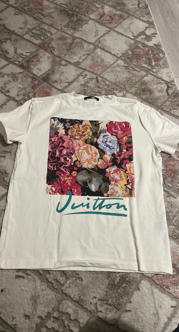 Beyaz Pamuklu Çiçek Baskılı Erkek Tişört bayan - Görsel 2