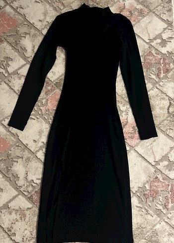 Klasik Şıklık Siyah Uzun Kollu Uzun Elbise ön  yırtmaçlı - Görsel 2