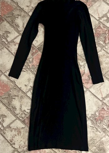 Klasik Şıklık Siyah Uzun Kollu Uzun Elbise ön  yırtmaçlı - Görsel 3