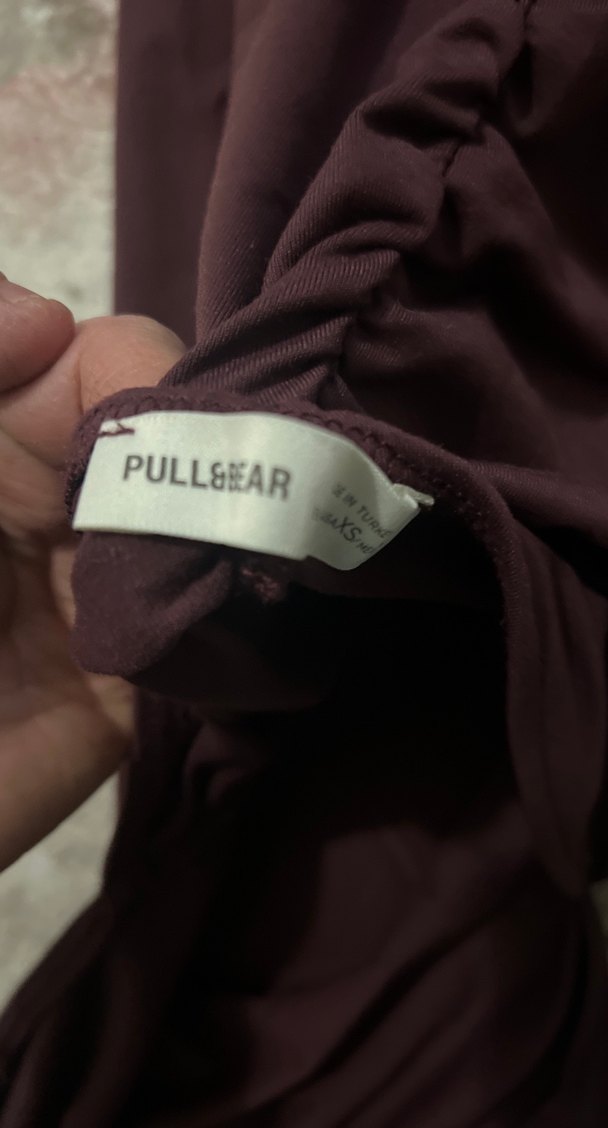 Bordo Drapeli Straplez Uzun Elbise arkası dekolteli - Görsel 4