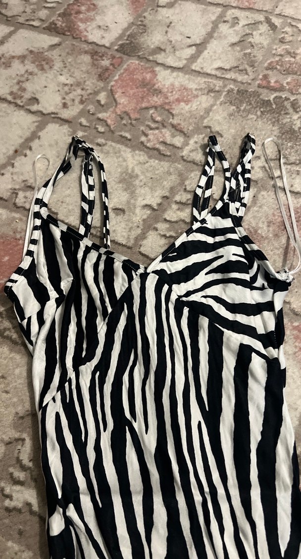 zebra desenli uzun elbise yazlık saten elbise - Görsel 3