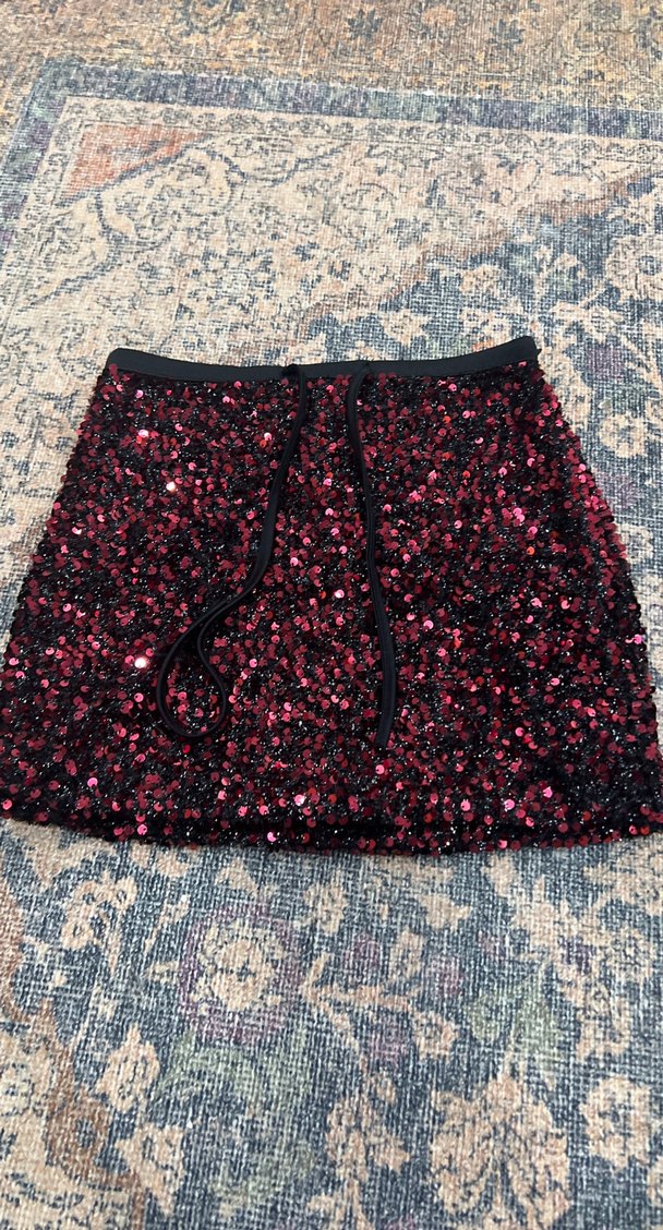 Bordo Payetli Mini Etek bul etek parlak - Görsel 2