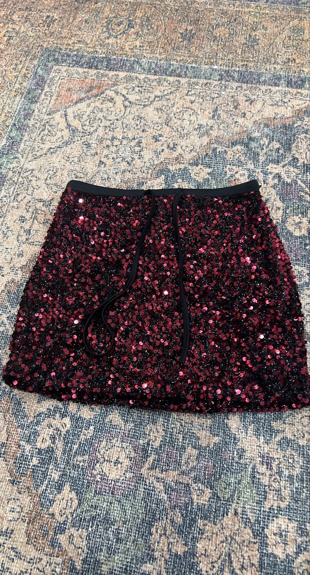 Bordo Payetli Mini Etek bul etek parlak - Görsel 3