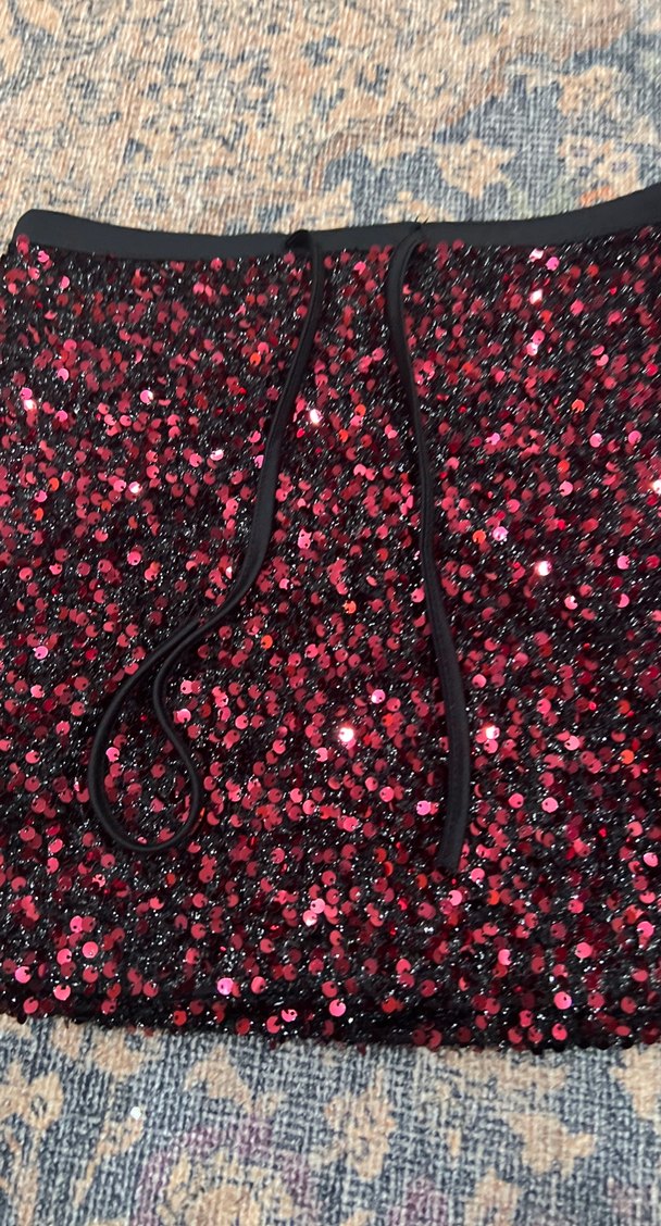 Bordo Payetli Mini Etek bul etek parlak - Görsel 5