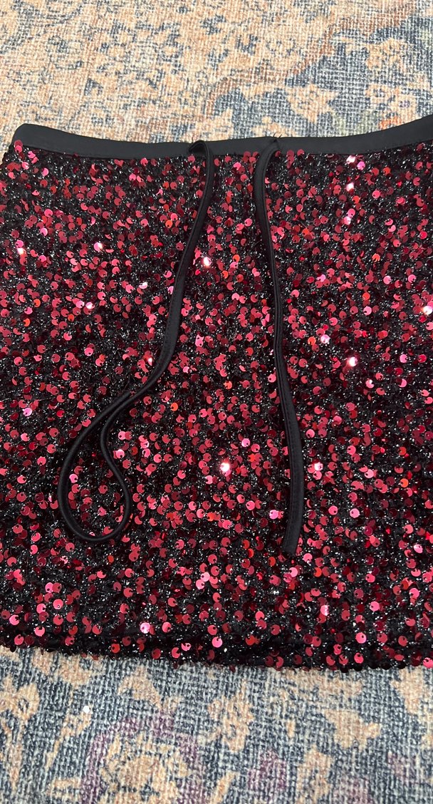 Bordo Payetli Mini Etek bul etek parlak - Görsel 4