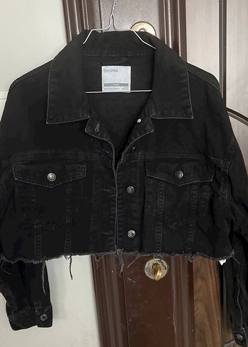 Kadın Siyah Kot Ceket, Düğmeli, İnce Kesim - Görsel 4