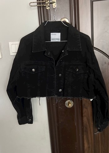 Kadın Siyah Kot Ceket, Düğmeli, İnce Kesim - Görsel 2