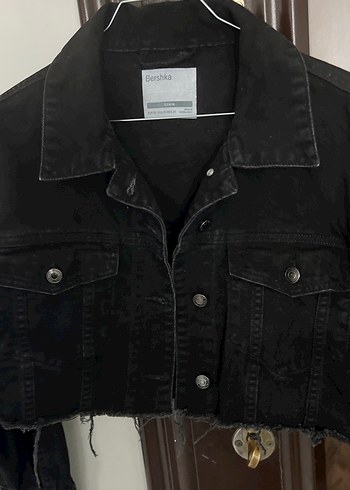 Kadın Siyah Kot Ceket, Düğmeli, İnce Kesim - Görsel 3