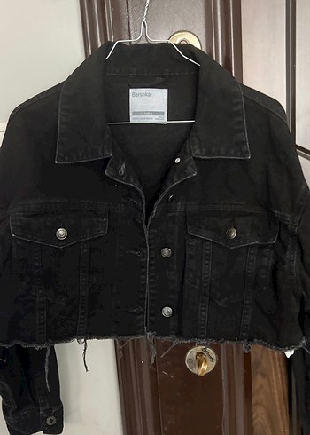 Kadın Siyah Kot Ceket, Düğmeli, İnce Kesim - Görsel 7