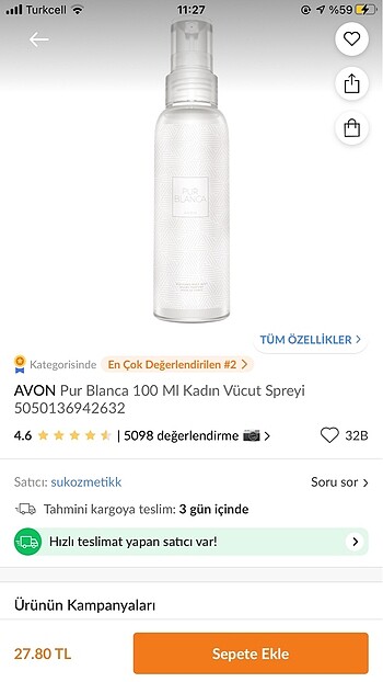 Avon vücut spreyi