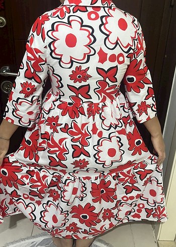 Kırmızı Çiçek Desenli Uzun Bohem Elbise - Görsel 2