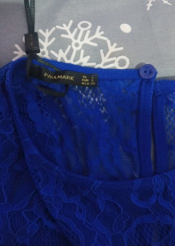 Mavi Dantel Detaylı Midi Elbise - Görsel 2