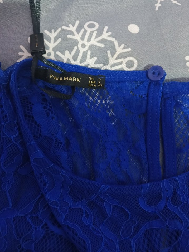 Mavi Dantel Detaylı Midi Elbise - Görsel 2