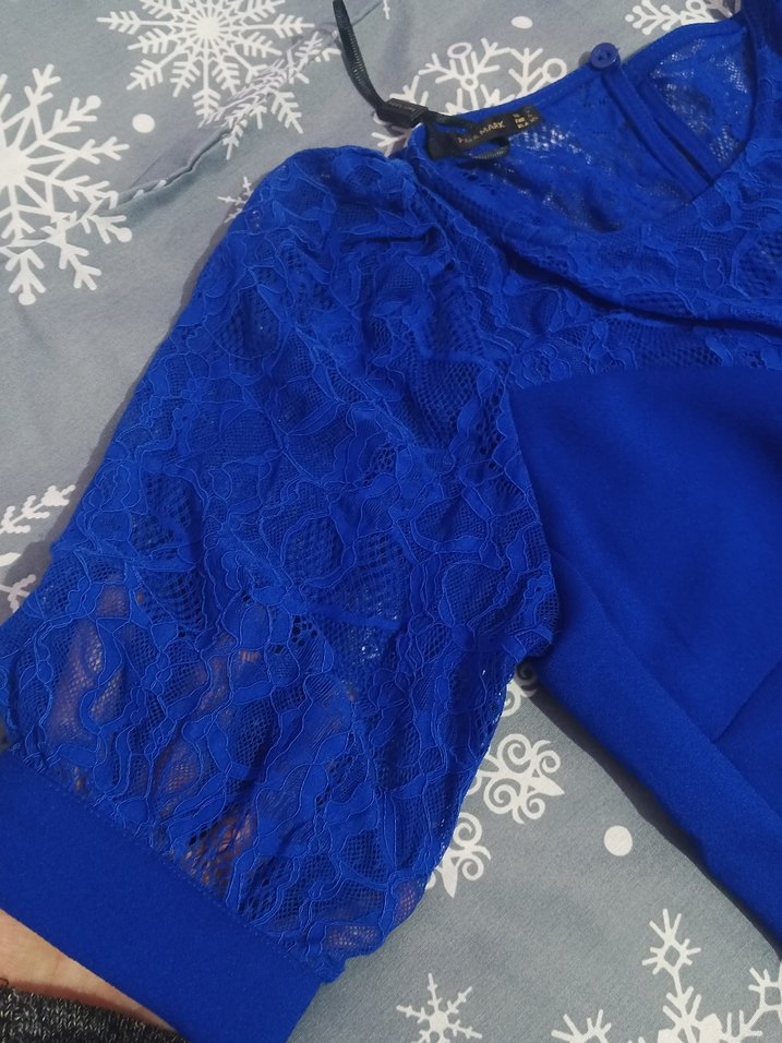 Mavi Dantel Detaylı Midi Elbise - Görsel 3