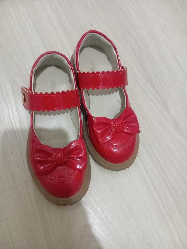 Kız Çocuk Kırmızı Fiyonklu Babet Ayakkabı - Görsel 3