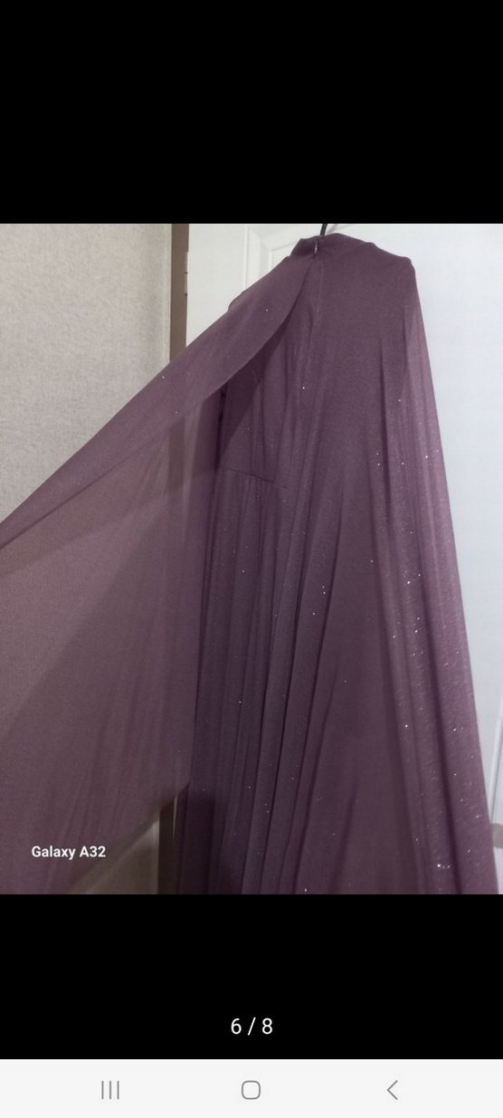 Uzun Kollu Mor Nakışlı Abiye Elbise - Görsel 2