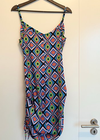 Renkli Drapeli Askılı Kısa Elbise - Görsel 2