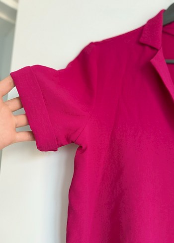 Düğmeli Kısa Kollu Pembe Gömlek - Görsel 2