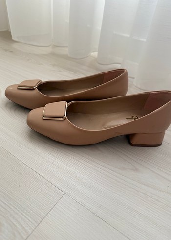 Bej Tokalı Kadın Topuklu Babet - Görsel 4