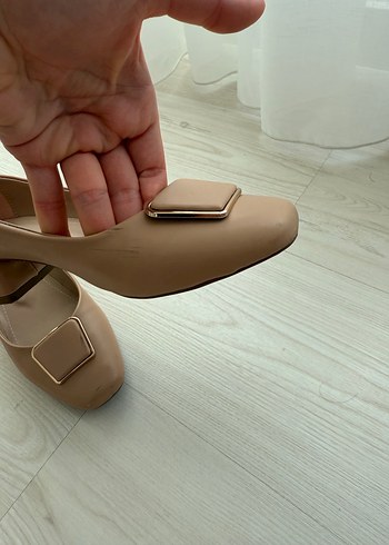 Bej Tokalı Kadın Topuklu Babet - Görsel 3